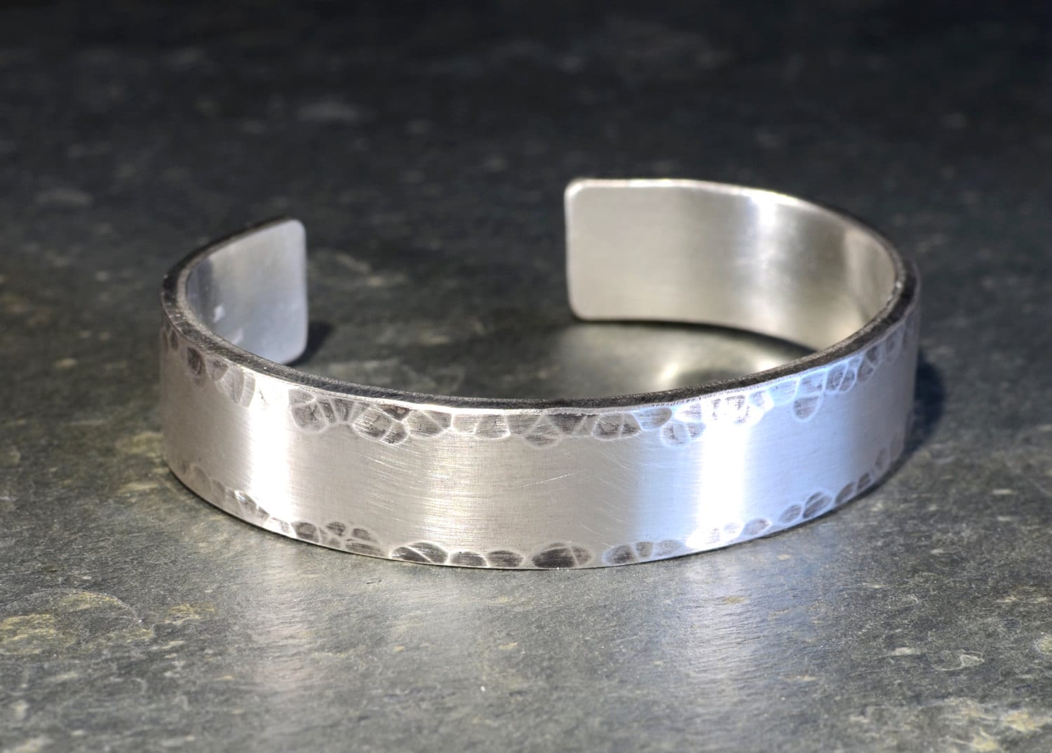 Handcrafted Hammered Sterling Silver Cuff Bracelet - Rustic