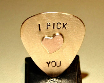 Bronze Guitar Pick with I Pick You and Special Copper Heart - GP5127