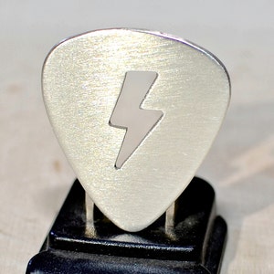 Lightning bolt sterling silver guitar pick can be personalized with engraving image 1