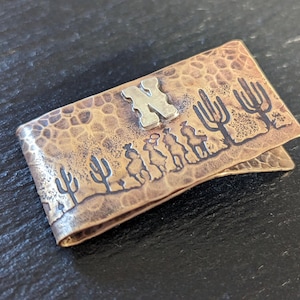 Custom bronze money clip with southwestern theme - handmade