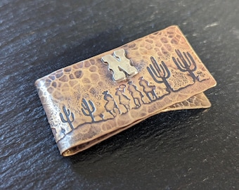 Custom bronze money clip with southwestern theme - handmade