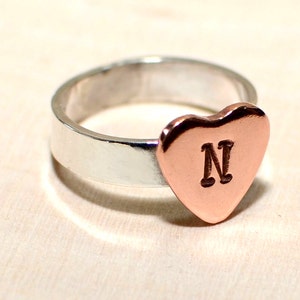 Sterling silver ring with personalized copper heart RG609 image 2