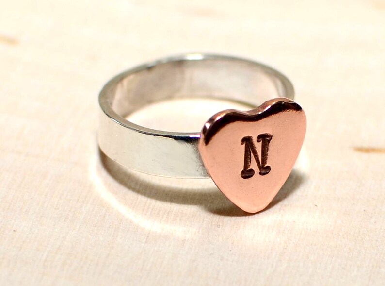 Sterling silver ring with personalized copper heart RG609 image 2