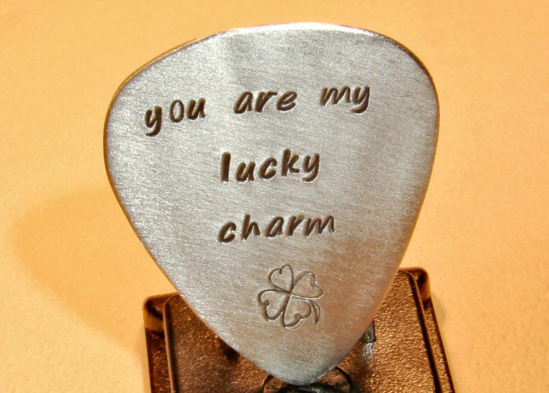 Lucky Guitar Pick Handmade from Aluminum with Four Leaf Clover GP262 image 4