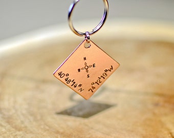 Personalized latitude longitude copper square keychain customized with your own coordinates - KC871