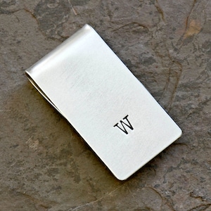 Money Clip Graduation Personalized with Simple Hand Stamped Initial in Sterling Silver solid 925 MC112 image 1