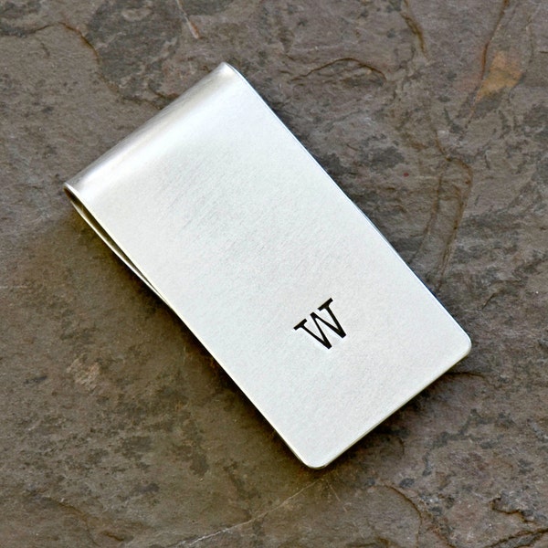 Money Clip Graduation Personalized with Simple Hand Stamped Initial in Sterling Silver - solid 925 MC112