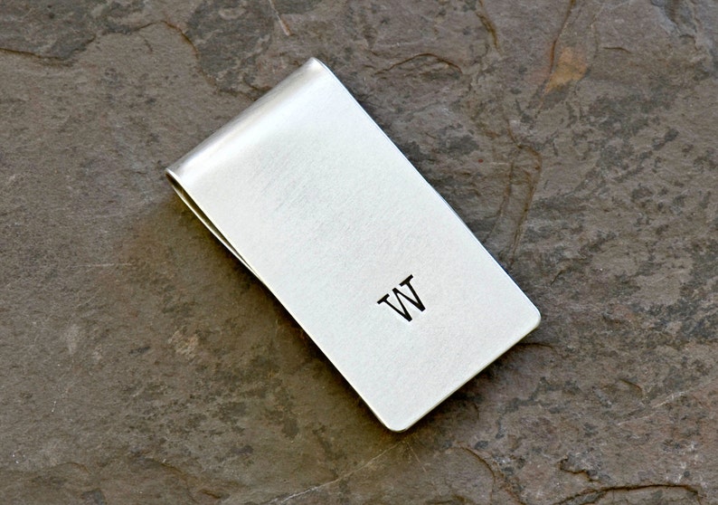 Money Clip Graduation Personalized with Simple Hand Stamped Initial in Sterling Silver solid 925 MC112 image 1