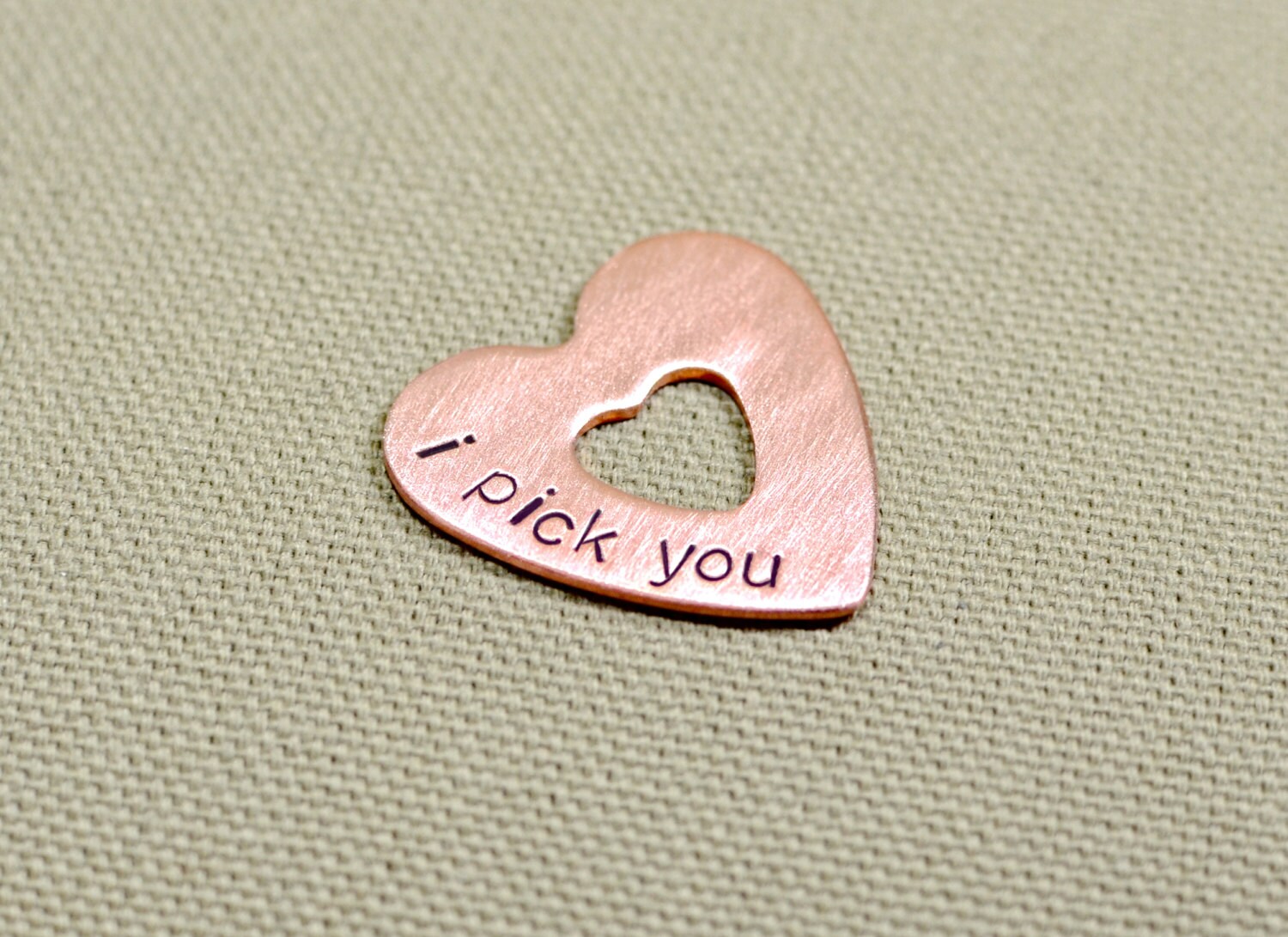 Double Heart Mini Guitar Pick in Copper With I Pick You - Etsy