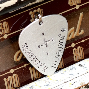 Keychain Guitar Pick with Personalized Latitude Longitude Coordinates - GP11201830