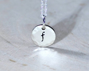 Bridesmaids Silver Necklace with Personalized Initial in Hammered Solid 925 Sterling Silver - CH195