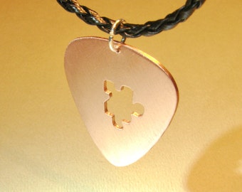 Puzzling Copper Guitar Pick Pendant Necklace Handmade with Intriguing Puzzle Piece Cut Out - NL304