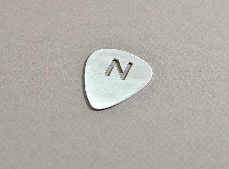 Personalized Guitar Pick Handmade from Aluminum with Custom Cut Out Initials GP7134 image 2