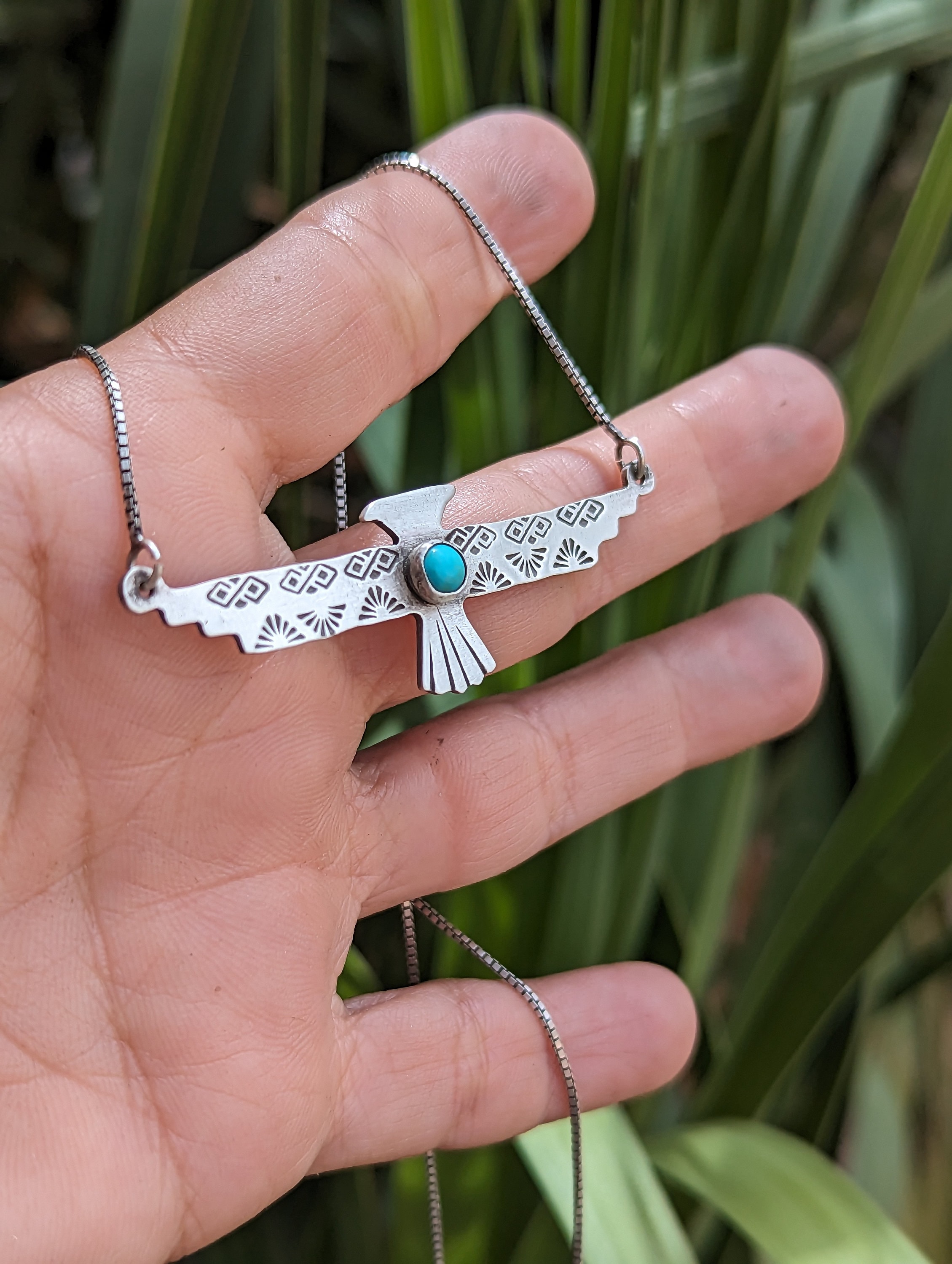 ELECTRIC COTTAGE 90's OLD シルバー サンダーネックレス Sterling Silver Thunderbird Necklace With 5mm Turquoise From