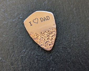 Copper guitar pick with I love dad for Father's Day or more - playable copper plectrum