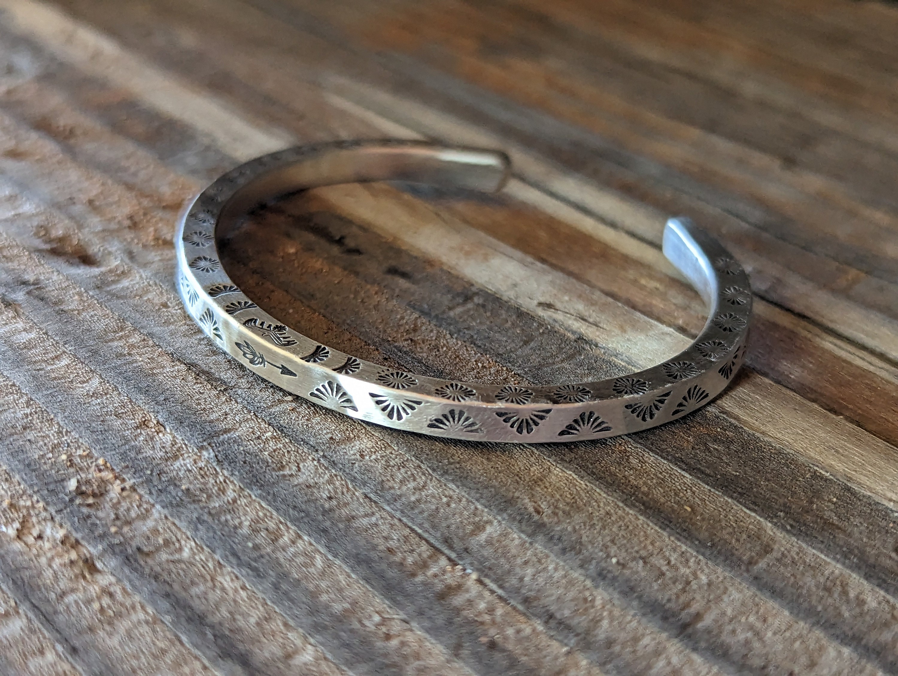 Solid Sterling Silver Square Wire Cuff Bracelet With Hand