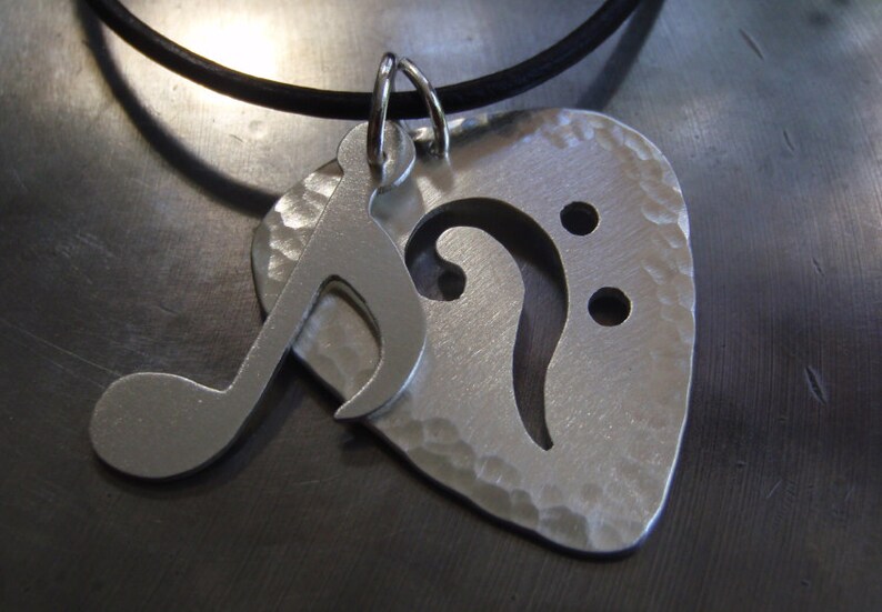 Sterling Music Note and Bass Clef Charm Necklace in Guitar Etsy