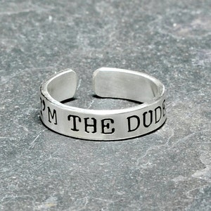 Sterling silver men's toe ring with I'm the dude Solid 925 TR436 image 1