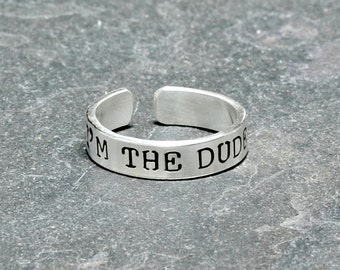 Sterling silver men's toe ring with I'm the dude - Solid 925 TR436