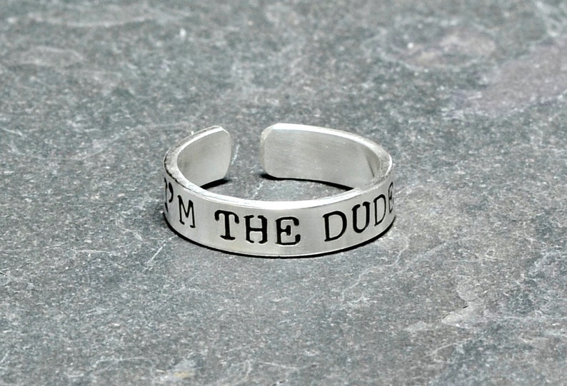 Sterling silver men's toe ring with I'm the dude Solid 925 TR436 image 1