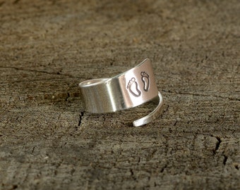 Baby Feet for Mom on Sterling Silver Wrap Ring - New Moms and Baby Showers