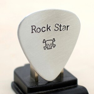 Rock Star and Skull Stamps Aluminum Guitar Pick for a Bad Ass Guitarist - GP967