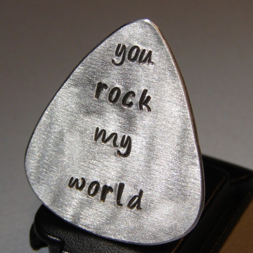 Guitar Pick authentic in Sterling Silver with You Rock my World