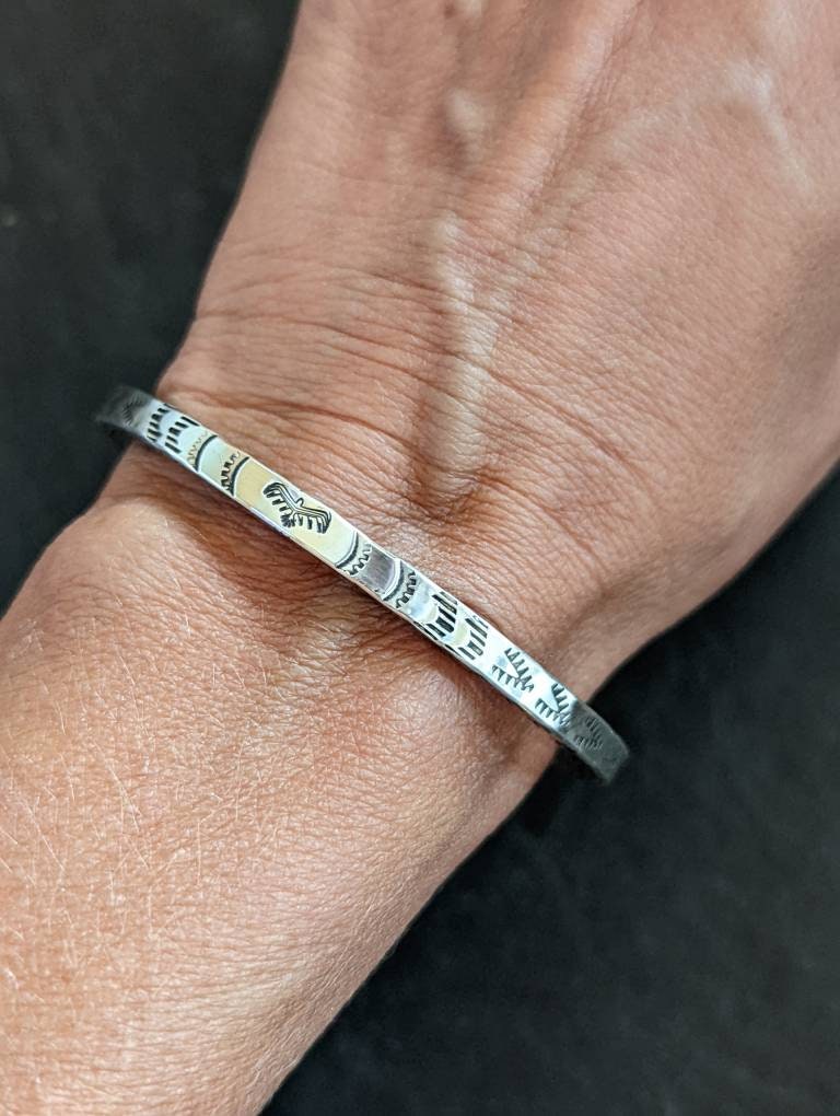 Solid Sterling Silver Square Wire Cuff Bracelet With Hand