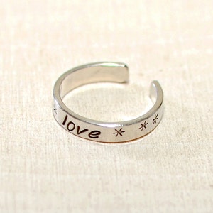 Dainty sterling silver toe ring with love 925 TR832 image 4