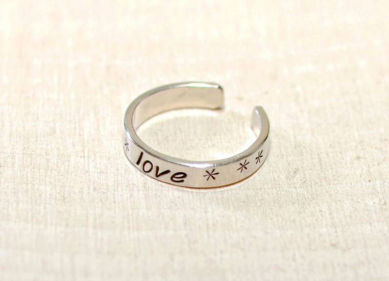 Dainty sterling silver toe ring with love 925 TR832 image 4