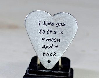 Love You To The Moon and Back Handmade Heartshaped Aluminum Guitar Pick - GP347