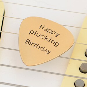 Happy Plucking Birthday Guitar Pick in Bronze