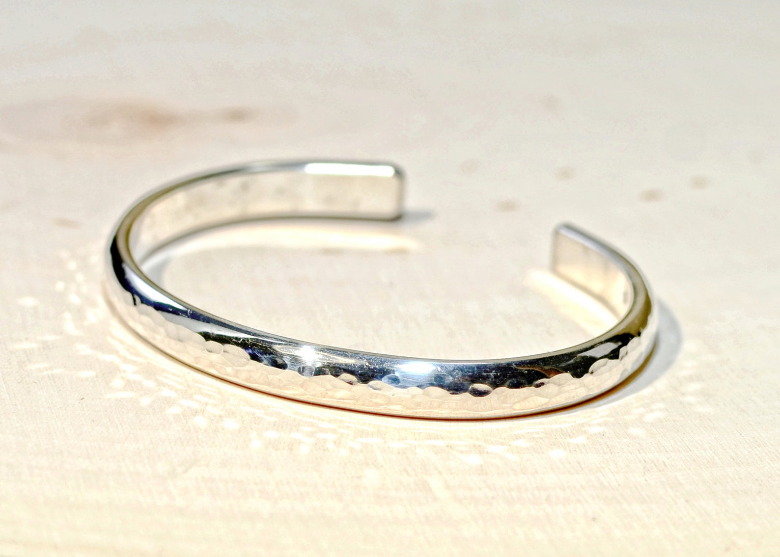 Sterling Silver Half Round Cuff Bracelet With Hammered Texture - Etsy