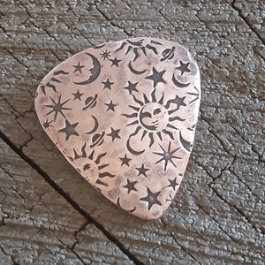 Limited Edition Copper guitar pick playable with sun moon and stars celestial copper pick NicisPicks Original image 4