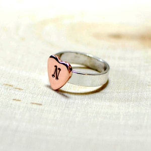Sterling silver ring with personalized copper heart RG609 image 4