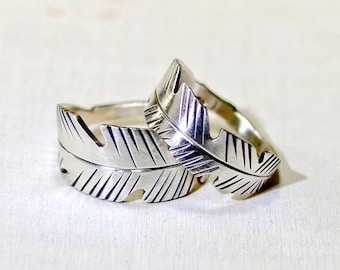 silver feather rings - wedding bands - friendship rigs - promise rings - anniversary gift