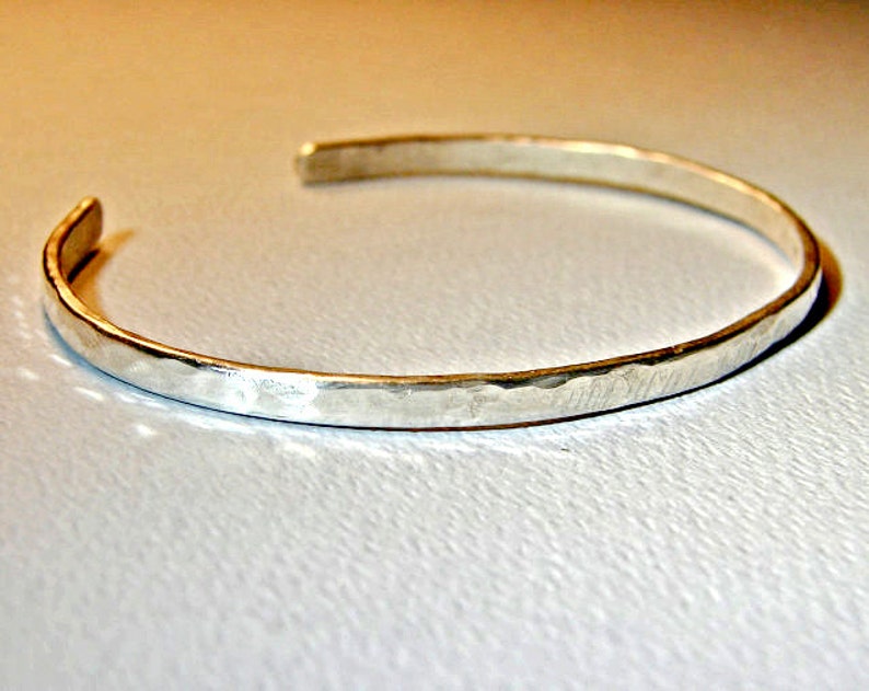 Dainty Sterling silver cuff Bracelet forged from round wire Solid 925 BR091 image 5