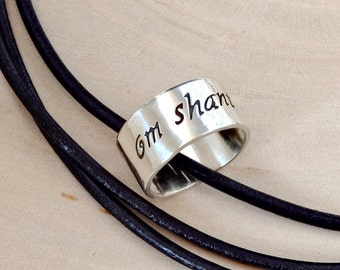 Om Shanti Sterling Silver Ring Necklace for Inspiration and Peace - Solid 925 NL343