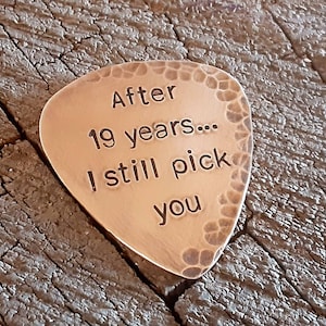 distressed Bronze guitar pick for 8th or 19th anniversary playable anniversary gift christmas gift image 4