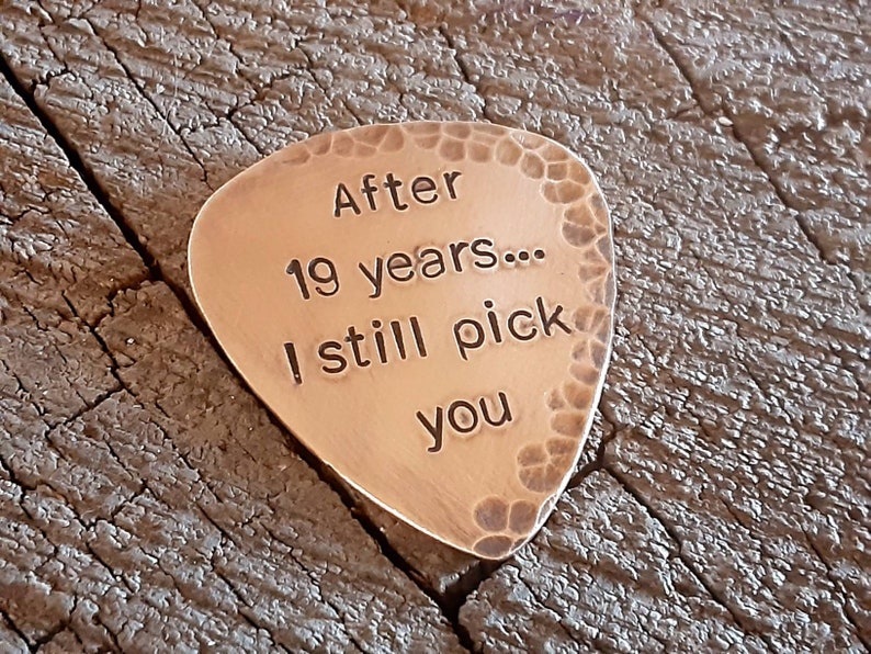 distressed Bronze guitar pick for 8th or 19th anniversary playable anniversary gift christmas gift image 4