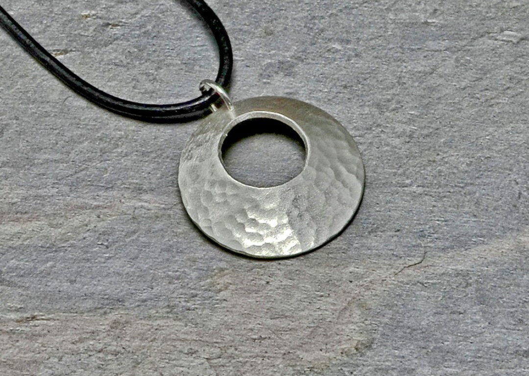 Hammered Sterling Silver Disc Necklace Handmade With Window - Etsy