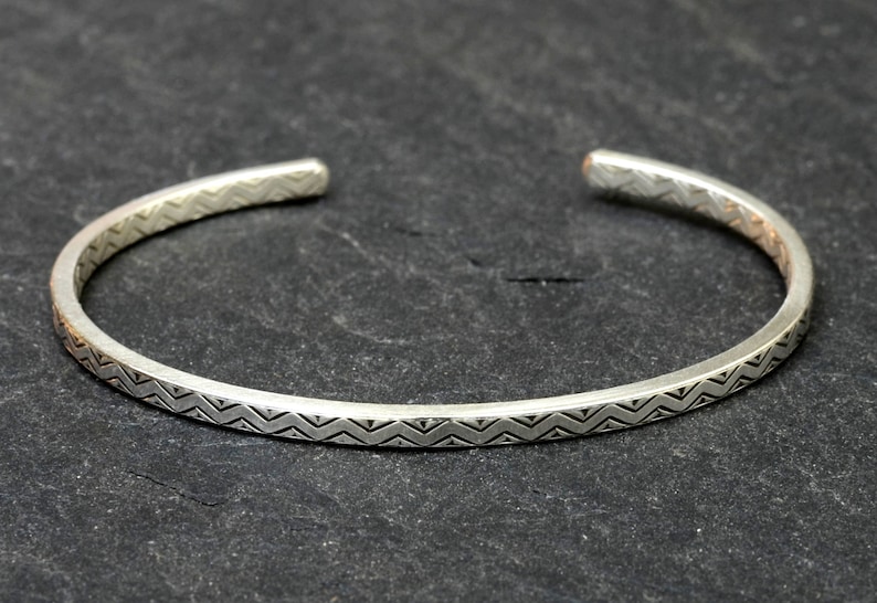 Dainty Sterling Silver Cuff Bracelet with Zig Zag Pattern solid 925 BR8832 image 5