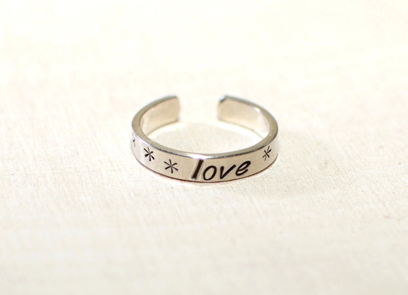 Dainty sterling silver toe ring with love 925 TR832 image 5