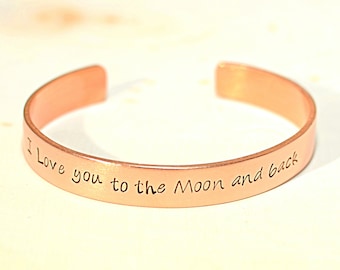 to the moon and back copper cuff bracelet - valentines day gift - anniversary gift