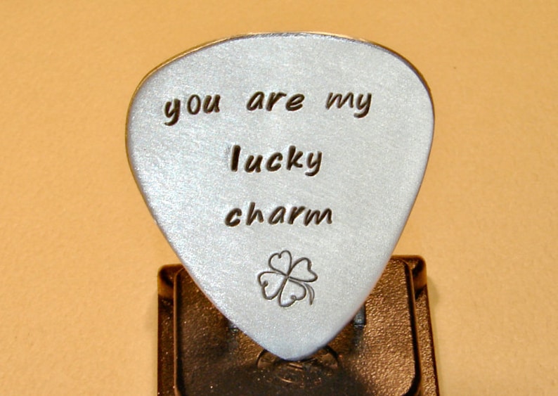 Lucky Guitar Pick Handmade from Aluminum with Four Leaf Clover GP262 image 5