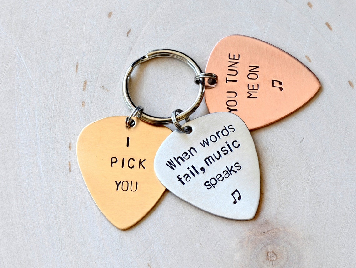 Three Metal Guitar Pick Keychain for You to Personalize Etsy