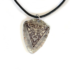 Sterling silver shield pendant with viking - leather cord