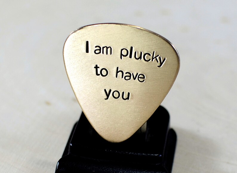 Bronze guitar pick Handstamped with I am plucky to have you GP667 image 4