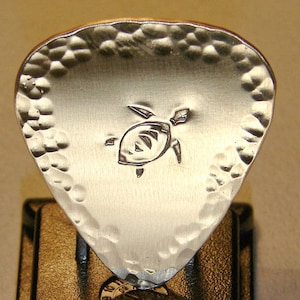 Bronze Guitar Pick with Tortoise Stamp and Hammered Design Work - GP939