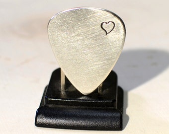 Sterling silver guitar pick shining with love and a heart - solid 925 GP791